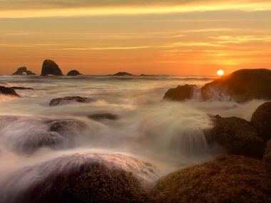 美国俄勒冈州印第安海滩夕阳美景