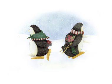 Debbie Mumm Penguin Couple Winter Flowers
