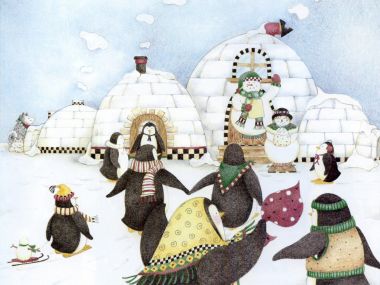 德比·穆姆插画：企鹅与雪人的温馨冬日聚会