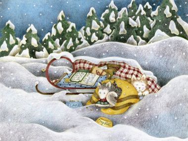 Debbie Mumm《回家过圣诞》北极熊幼崽与雪橇彩铅插画