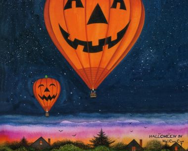 Halloween Pumpkin Balloons Night Sky Illustration