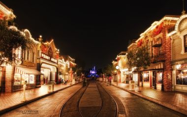 迪士尼乐园美国小镇大街梦幻夜景
