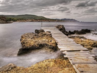 March Spain Ibiza Sant Carles Coastal Wooden Pier Landscape