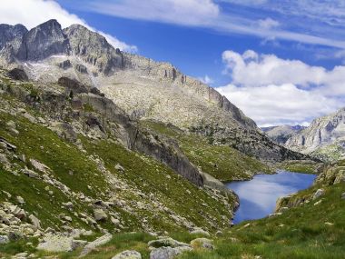 三月西班牙比利牛斯山脉高山湖泊自然风光