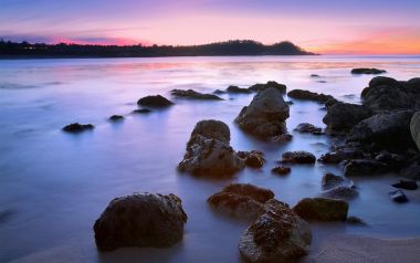美国加州卡梅尔修道院海滩夕阳
