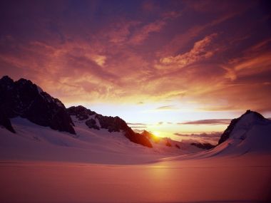 新西兰库克山日落雪山冰川风光