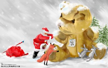 冬日童话：圣诞老人与巨型泰迪熊的雪地奇遇