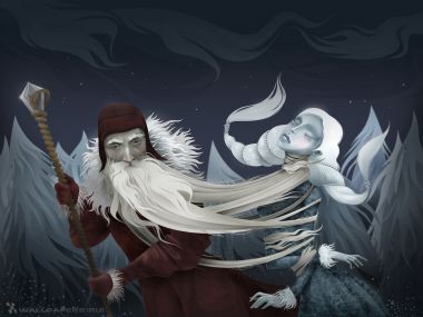 Paseka Fantasy Illustration Old Man And Girl In Snowstorm