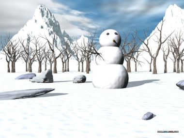 3D Rendered Winter Landscape Lonely Snowman