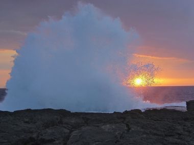 Strong Surf Wawaloli Beach Kailua Kona Hawaii Sunset