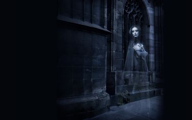 Blue Gothic Ghost Girl Church Window