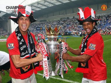 Manchester United Cristiano Ronaldo Nani Premier League Trophy Celebration