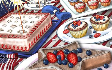 美国独立日红白蓝主题美食插画