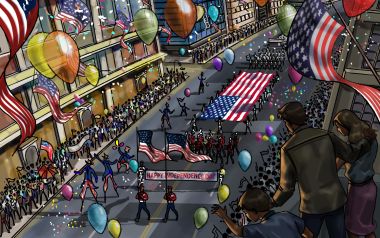 美国独立日街头游行庆典插画