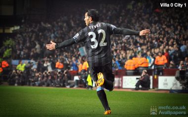 Tevez Celebrates Goal Villa 0 City 1