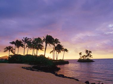 夏威夷瓦伊阿拉海滩公园夕阳美景