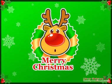Cartoon Reindeer Red Nose Merry Christmas Vector Wallpaper