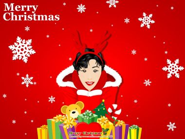 2006 Vector Christmas Girl With Reindeer Antlers