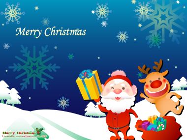 Santa Claus And Reindeer Happy Christmas Vector Illustration