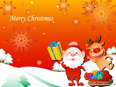 Cartoon Santa Claus And Reindeer With Gifts Vector