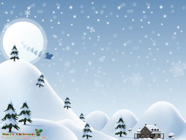 圣诞夜雪山松林与圣诞老人剪影矢量插画