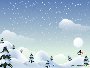 卡通风格冬季雪景与雪人矢量插画