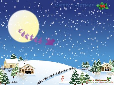 圣诞老人满月雪夜飞行矢量插画