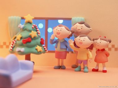 Warm Clay Family Christmas Tree Wallpaper