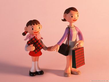 温馨母女购物3D卡通壁纸
