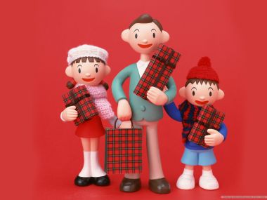 3d Cartoon Christmas Family Holding Gifts