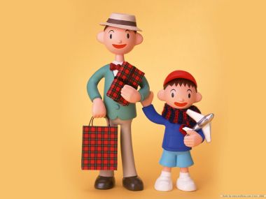 3D粘土风格父子节日旅行壁纸