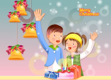 Cartoon Children Christmas Celebration Illustration