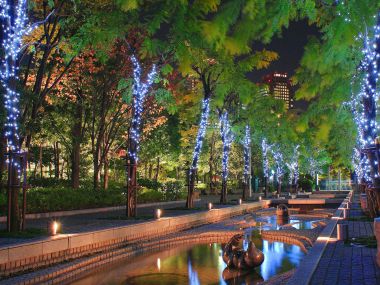 城市公园圣诞夜景灯光秀