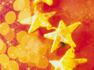 Golden Stars Red Bokeh Christmas Background