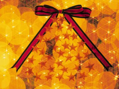 Christmas Tree Red Bow Gold Starlights