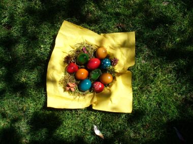Easter Eggs Nest On Grass
