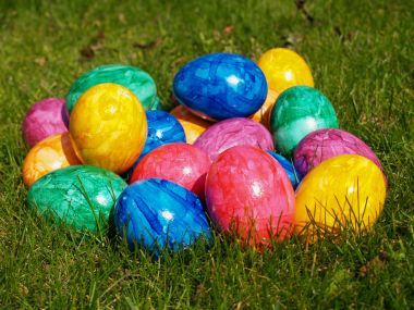Colorful Easter Eggs On Grass