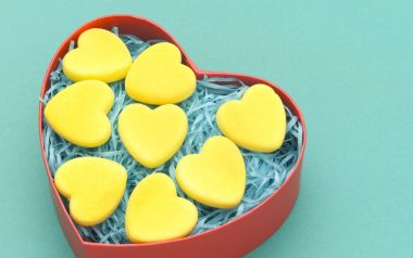 Yellow Heart Cookies In Red Heart Box