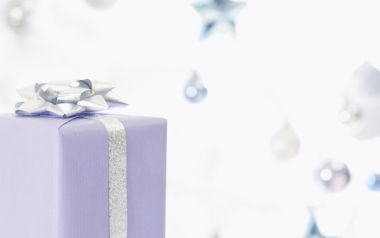 Purple Gift Box Silver Bow Christmas Background