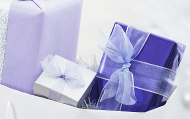 Purple And White Gift Boxes Close Up