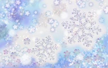 Dreamy Blue Winter Snowflakes And Bokeh Background