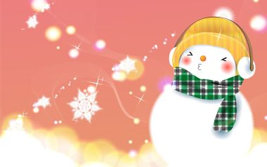 粉色背景下的可爱卡通雪人冬季插画