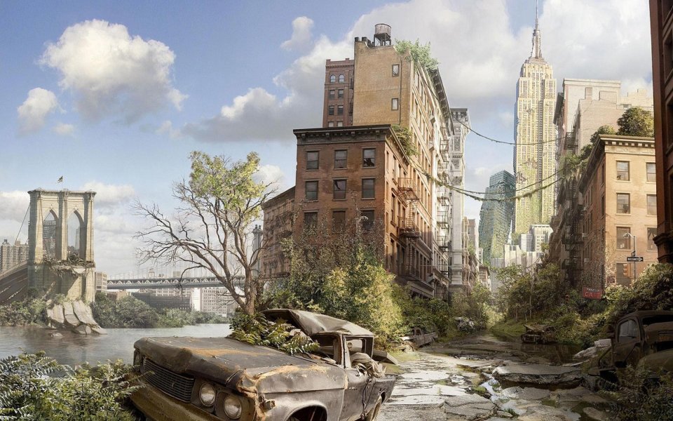 New York Brooklyn Bridge Empire State Building Doomsday Wasteland