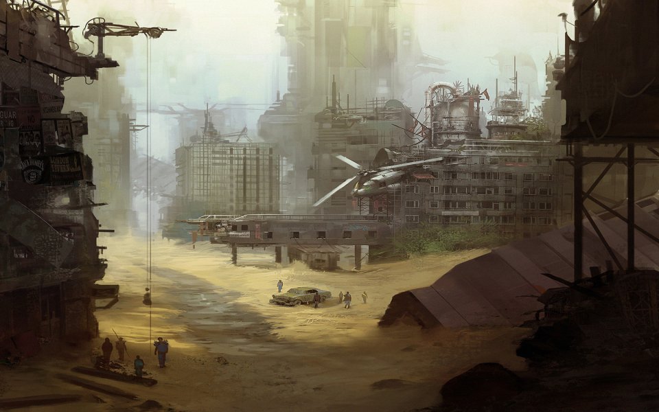 Wasteland Sci Fi Post Apocalyptic City Concept Art