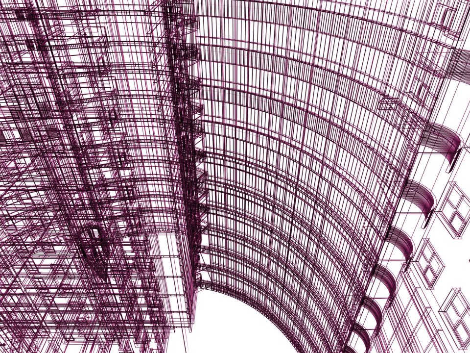 Purple Architectural Blueprint Wireframe Perspective