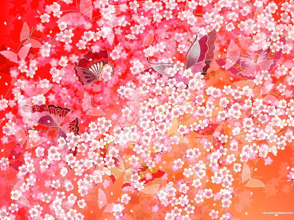 日式唯美樱花与蝴蝶粉色背景插画