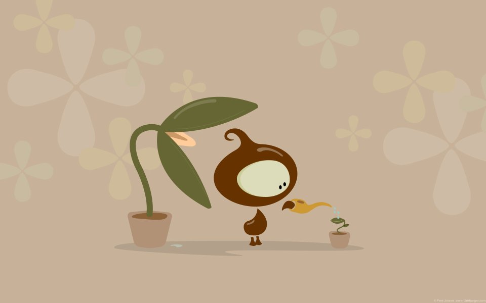 Chocoby浇水植物卡通插画壁纸