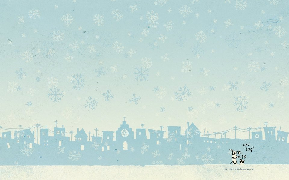 Winter Town City Silhouette Snowfall Illustration Wallpaper