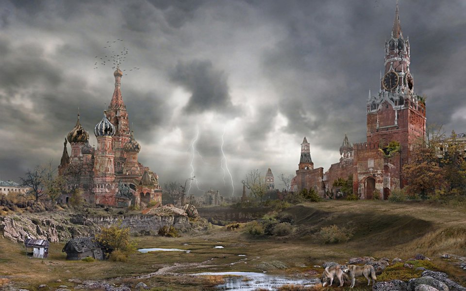 Kremlin Valley   Post Apocalyptic Ruins And Storm