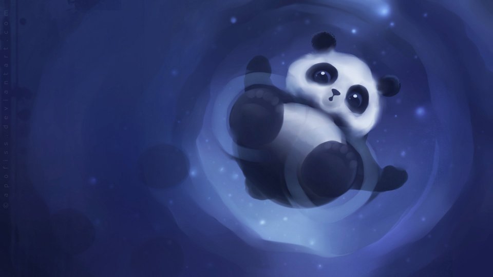 Cute Panda Floating In Dreamy Blue Space